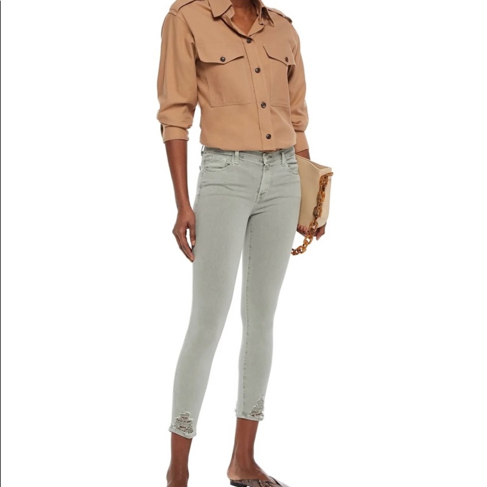 J BRAND Sage Green Cropped Distressed Mid Rise Skinny Jean Size 26